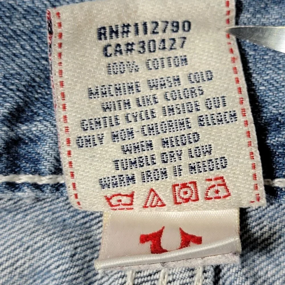 True Religion Mens Y2K Light Wash Boot Cut Flap Pockets Faded Jeans 36 USA